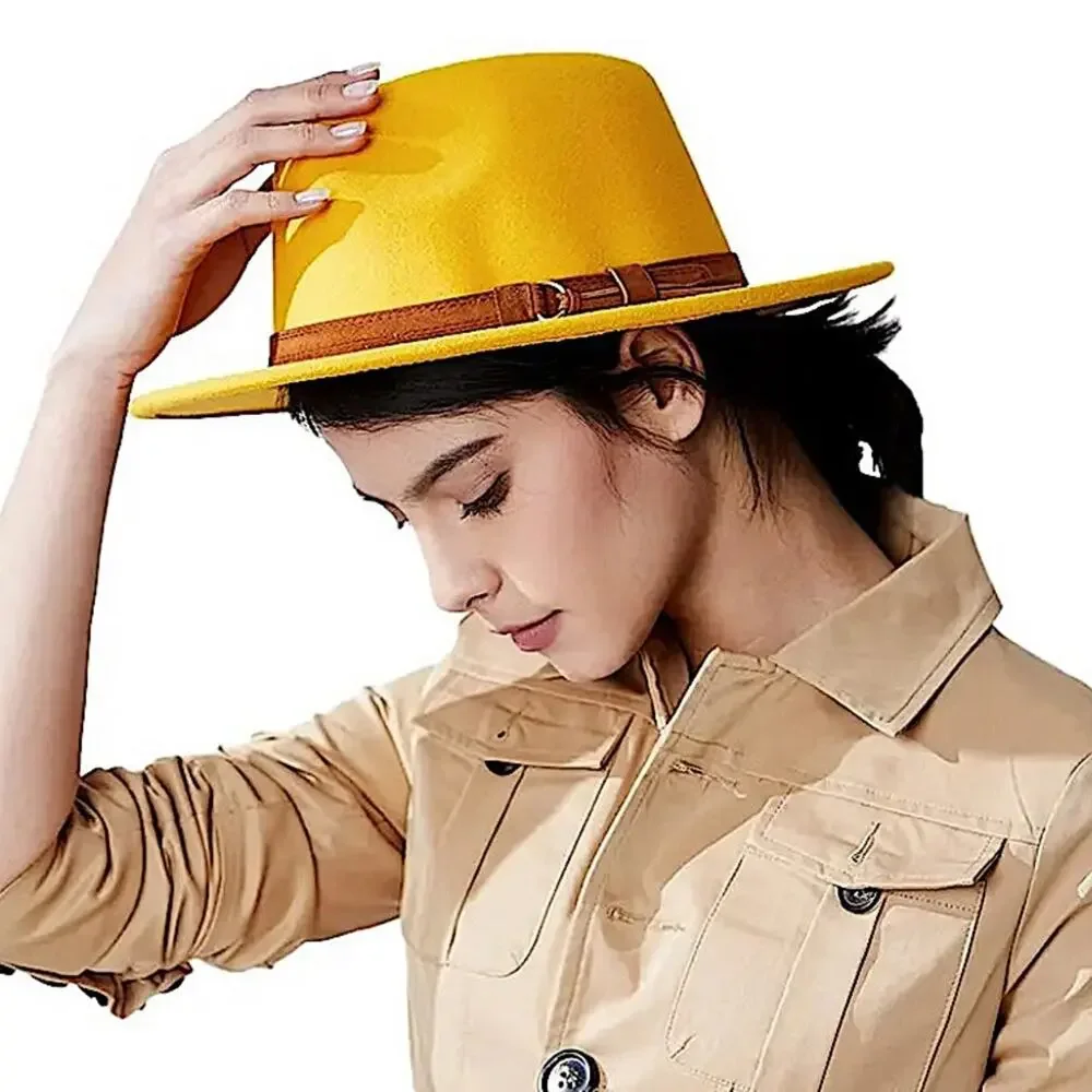 Fedora White Hat Unisex Classy Chic Men Women Buckle Strap - Picture 3 of 14